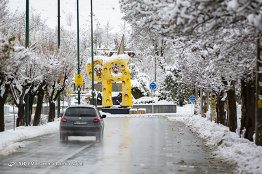بارش نخستین برف بهاری در همدان + تصویر