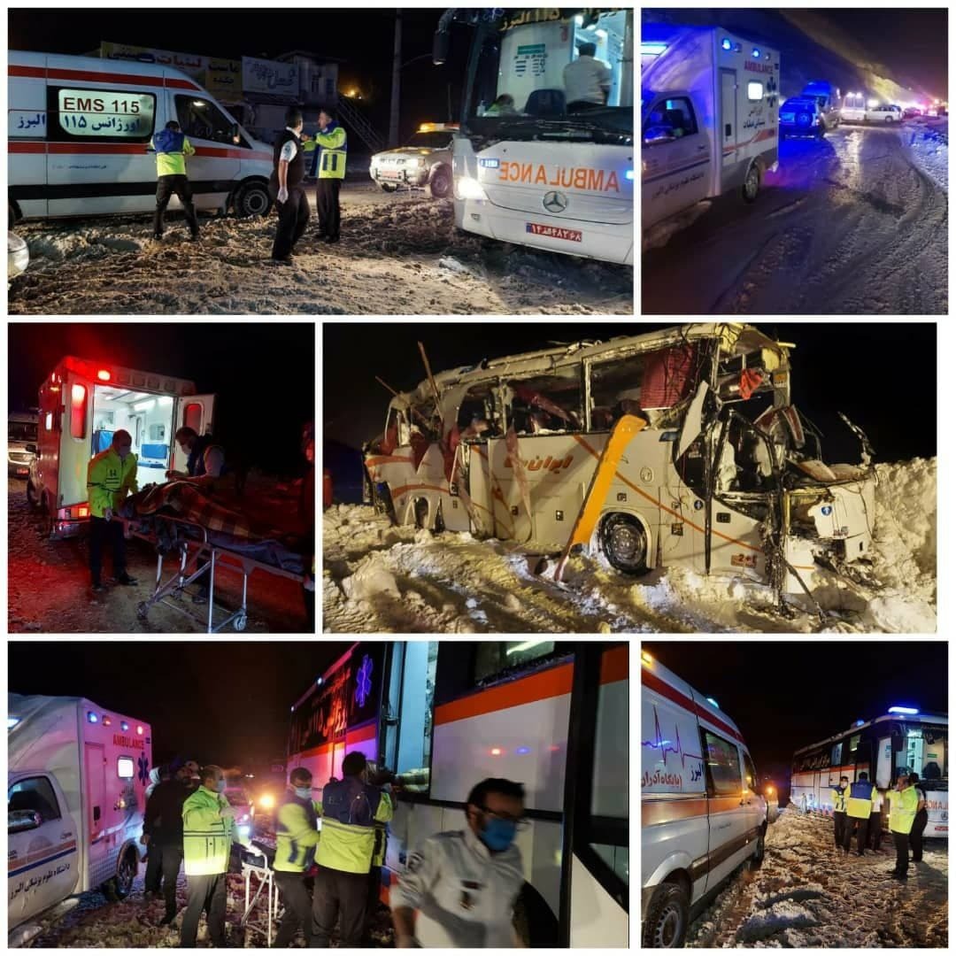واژگونی اتوبوس در جاده کرج-چالوس/ ۲۰ تن کشته و زخمی شدند