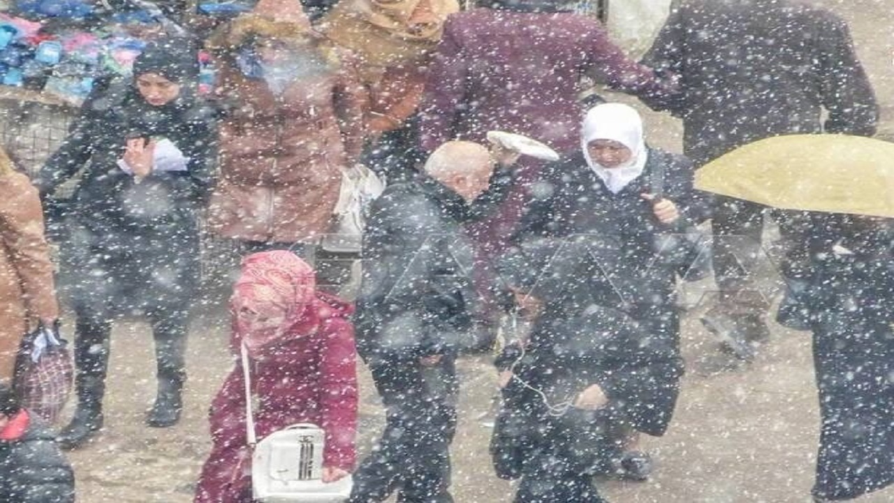 فیلمی از بارش برف زمستانی در دمشق