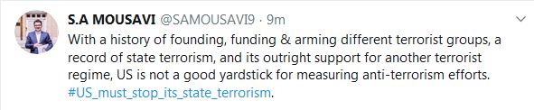 واکنش سخنگوی وزارت خارجه به ادعای مضحک آمریکایی‌ها در عدم همکاری ایران با آمریکا در مبارزه با تروریسم!