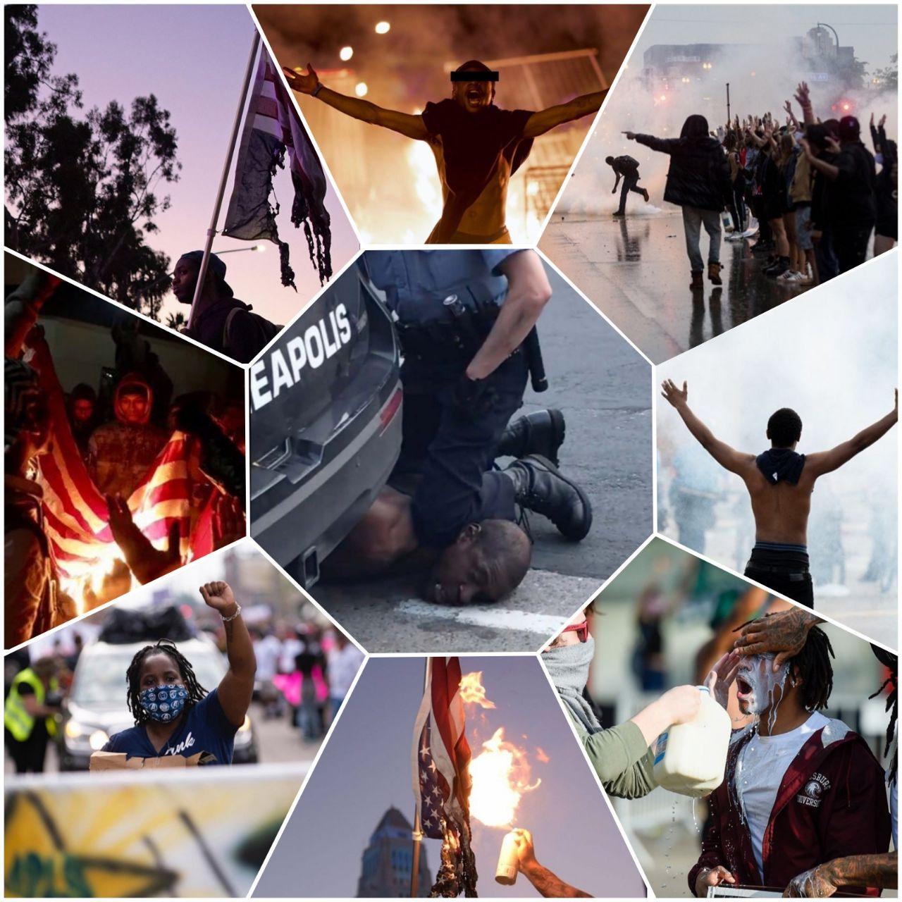 فوران خشم مردم از رفتار بی رحمانه پلیس آمریکا / معترضان پرچم آمریکا را به آتش کشیدند + فیلم و تصاویر