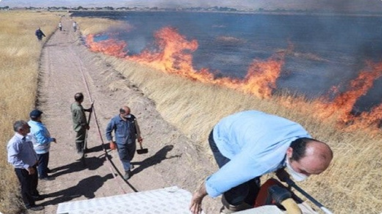 سوختن علفزار‌های فرودگاه قزوین