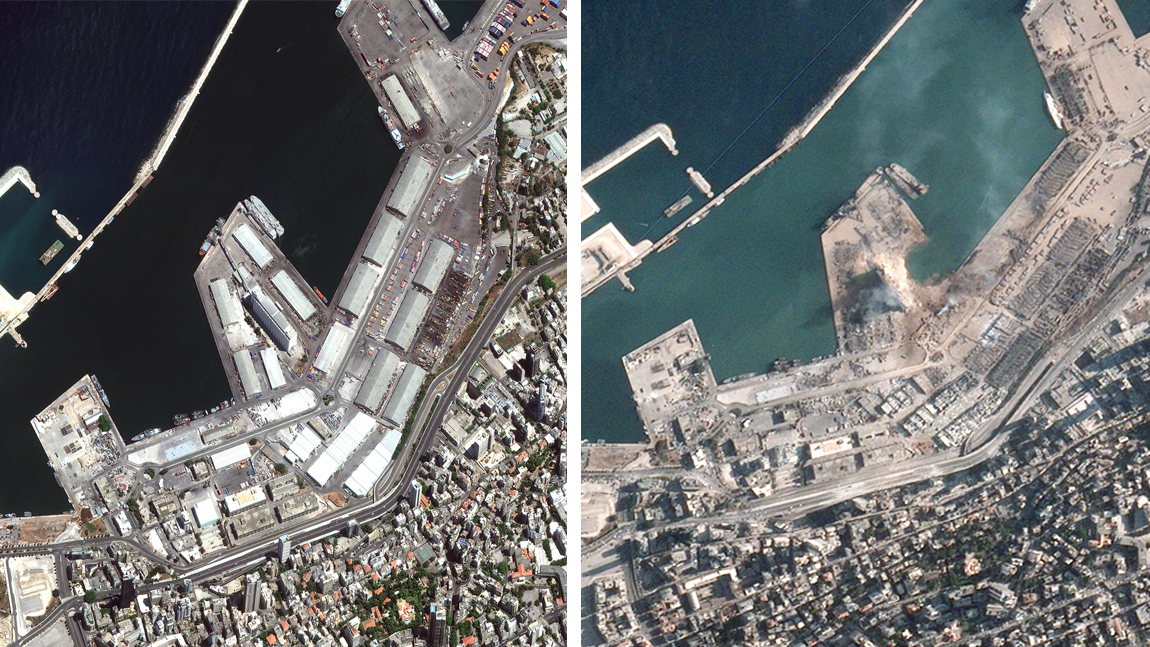 تصاویر یک شرکت ارتباطات ماهواره‌ای از فاجعه انفجار بیروت