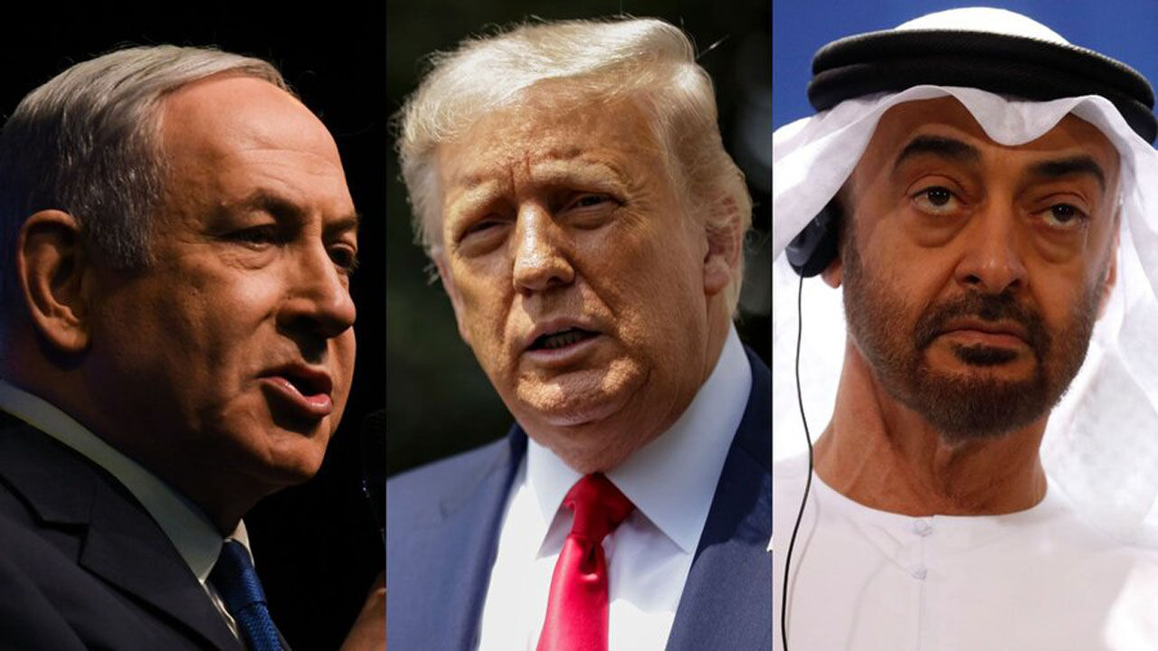 فلسطینیان تصاویر ترامپ، نتانیاهو و بن‌زاید را به آتش کشیدند + تصاویر