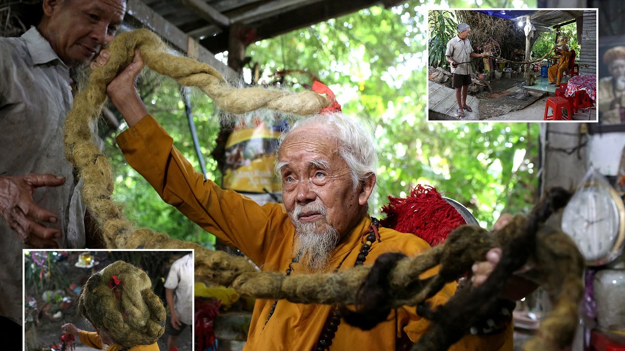 پیرمردی که ۸۰ سال موهایش را کوتاه نکرده است!