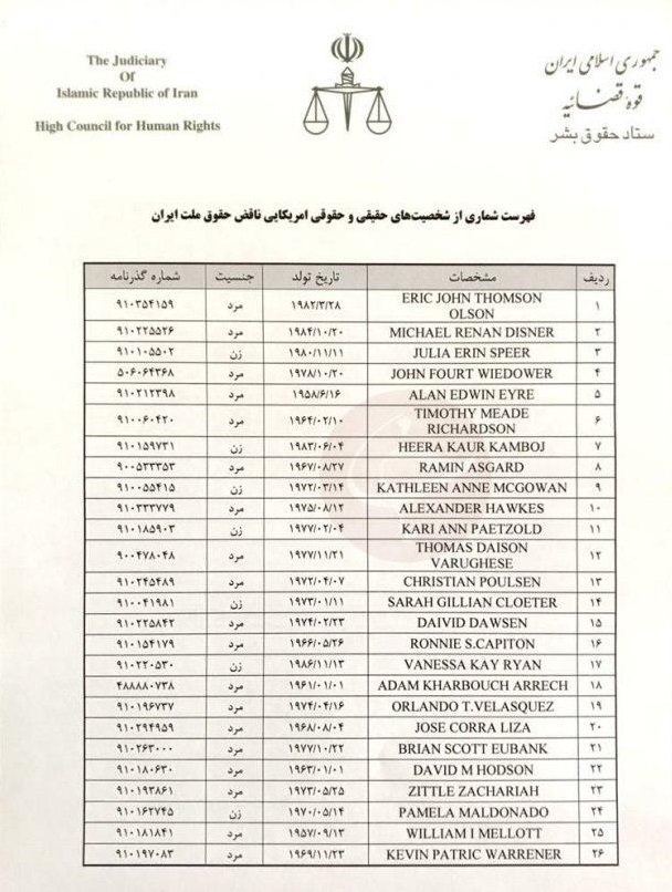 اعلام اسامی ۴۶ نفر از مقامات آمریکایی برای تعقیب قضایی به دادستانی تهران + فهرست اسامی