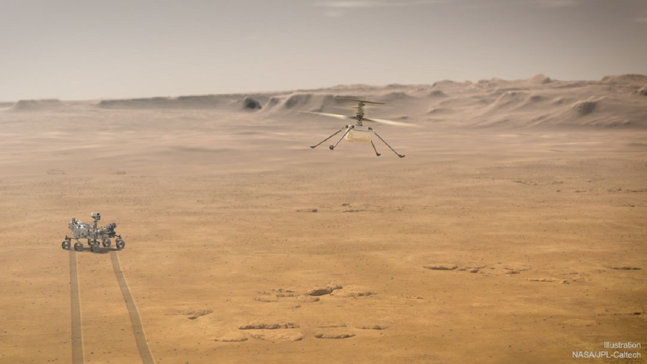 تصاویر رنگی هلی کوپتر «نبوغ» از مریخ نورد «استقامت» در سومین پروازش