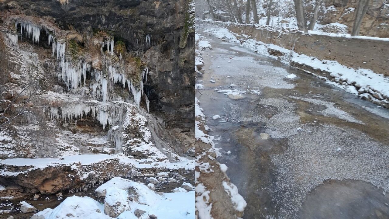 آبشار و رودخانه دائمی اخلمد چناران یخ زد