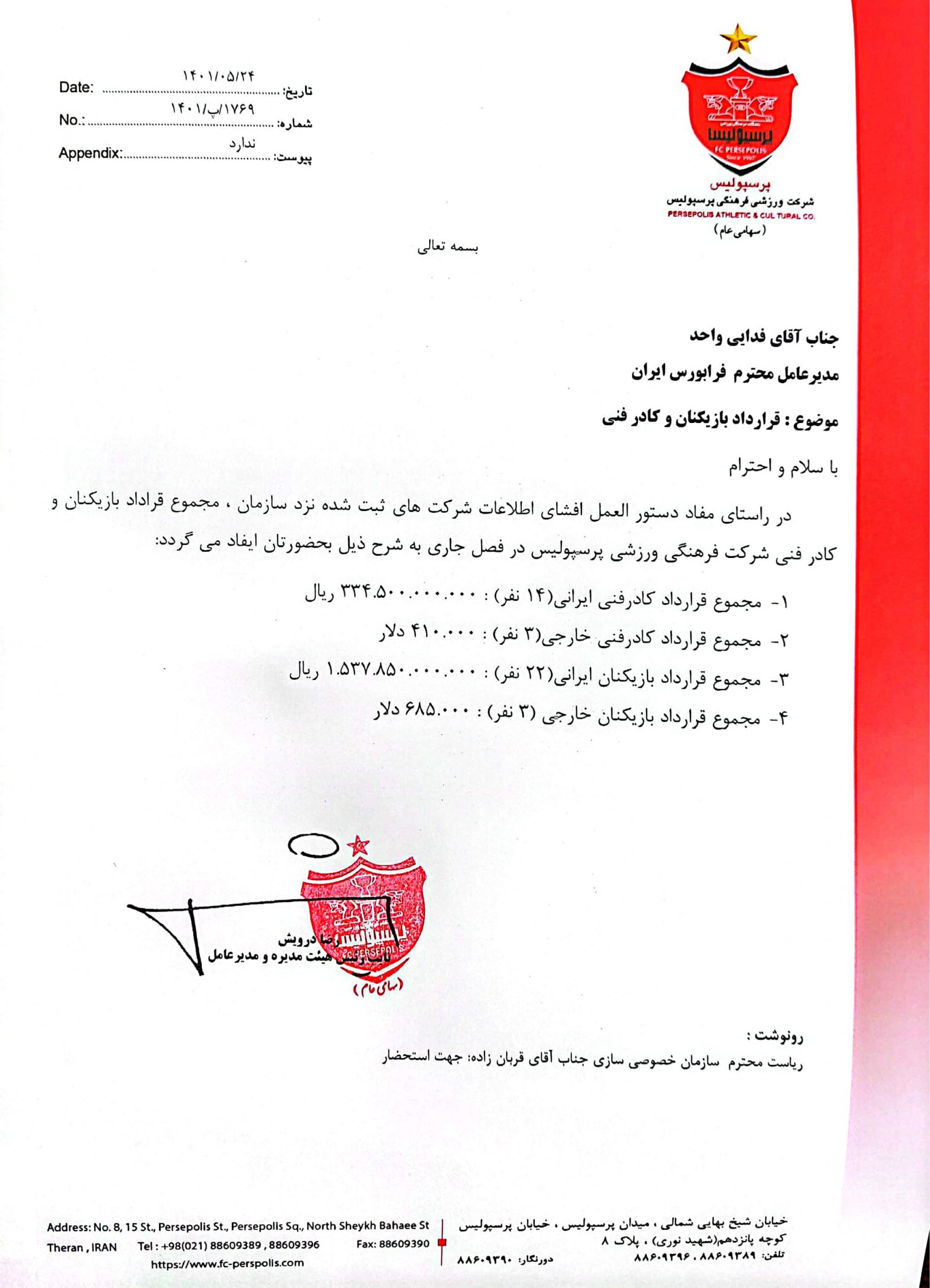 رونمایی از مبلغ قراردادهای پرسپولیس و استقلال