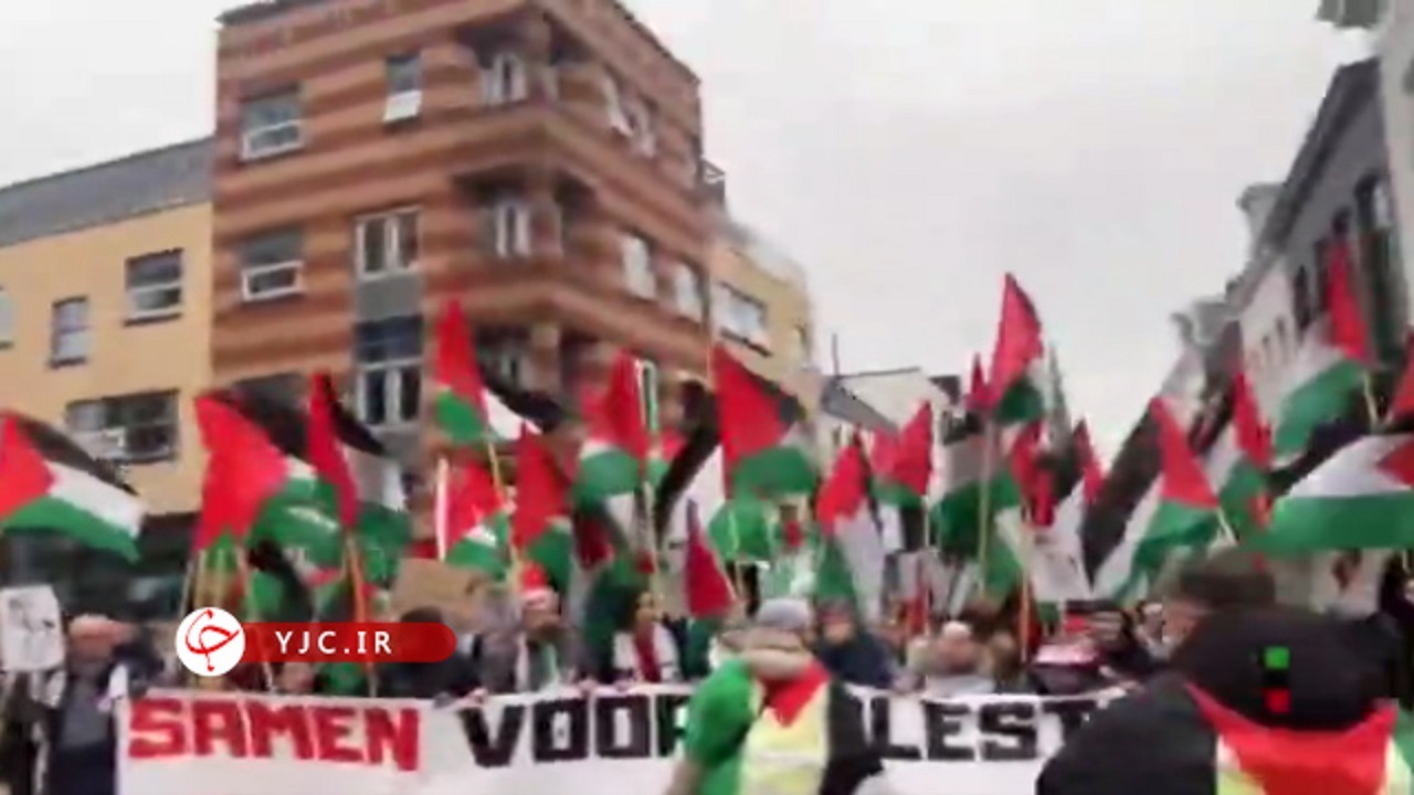 راهپیمایی حمایت از غزه در شهر خرونینگن هلند + فیلم