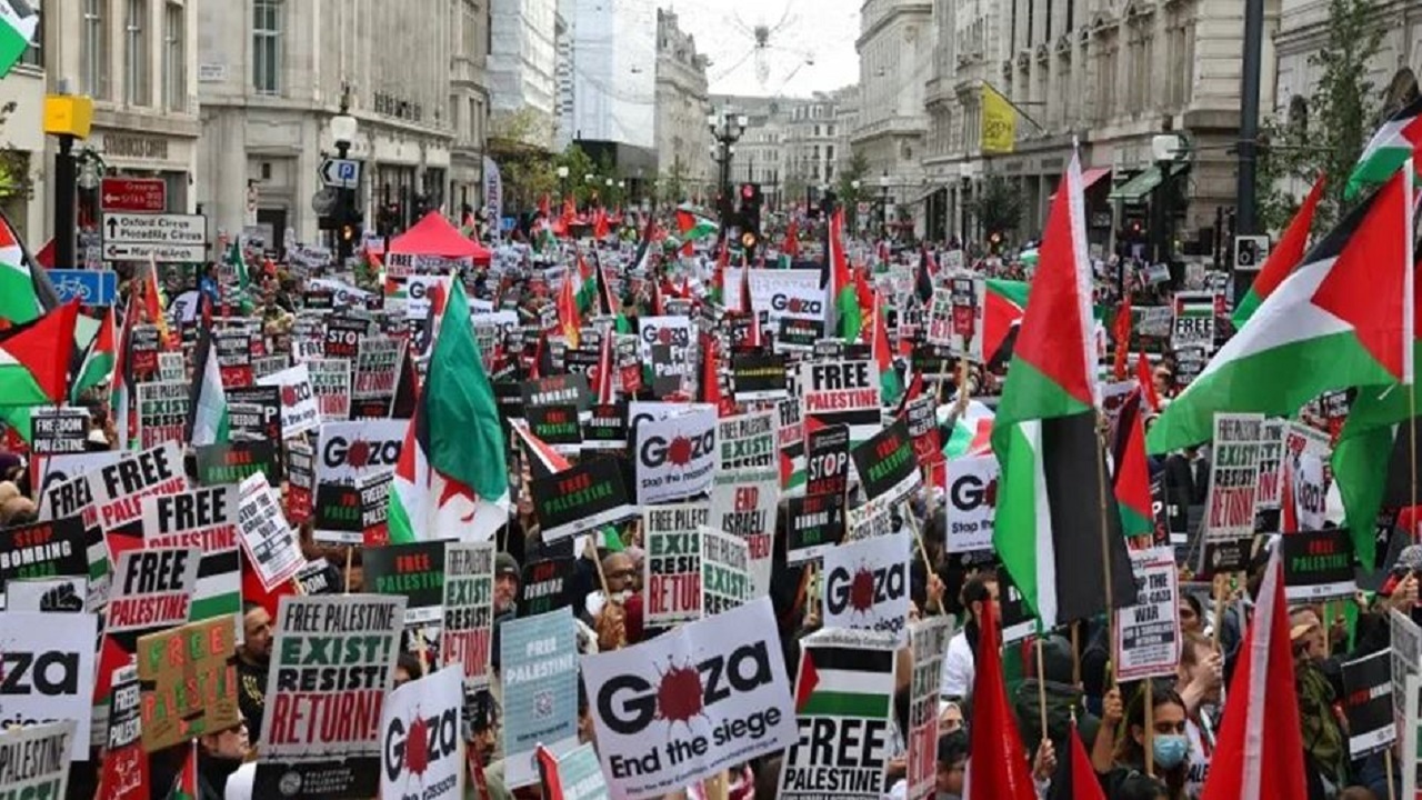 راهپیمایی مردم لندن در حمایت از مردم فلسطین + فیلم