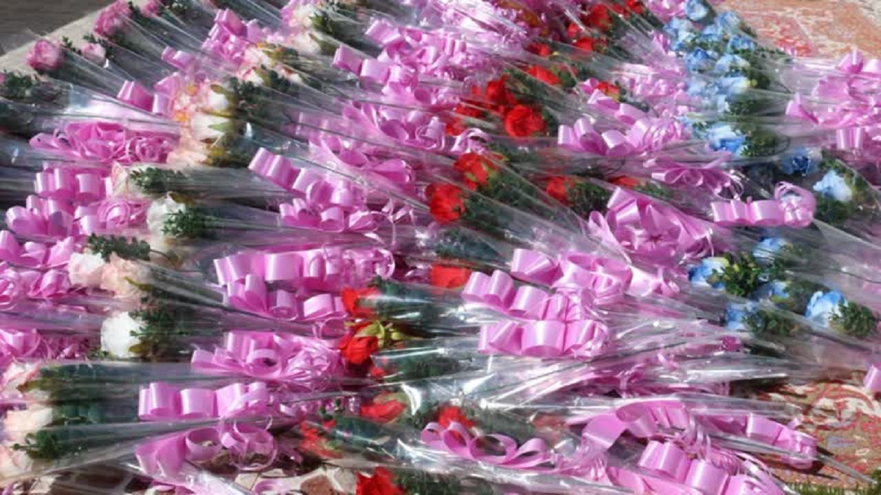 اهدای گل به زائران در کربلا به همت مهردشتی ها+عکس و فیلم