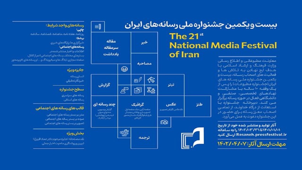 فراخوان بیست‌ویکمین جشنواره ملی رسانه‌های ایران منتشر شد