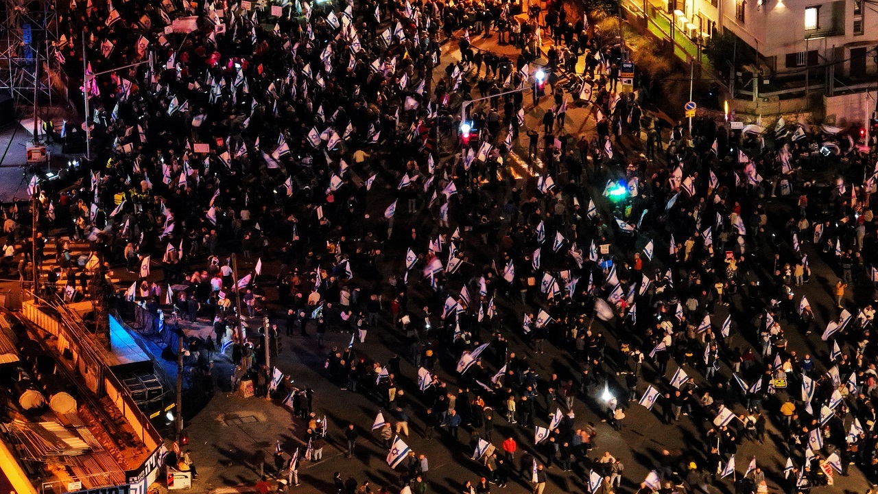 تظاهرات هزاران صهیونیست در ۲۱امین شنبه اعتراضی در اراضی اشغالی
