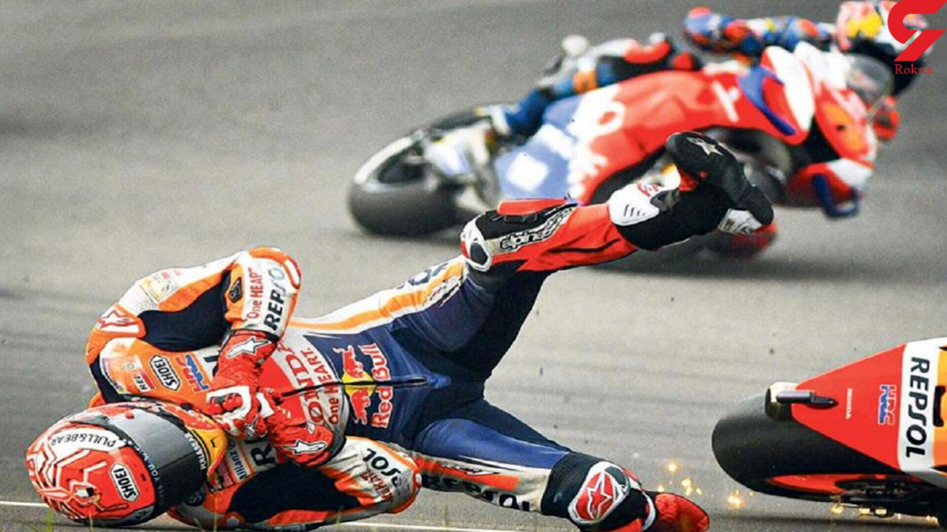 صحنه آهسته زمین خوردن موتورسوار در مسابقات موتو جی‌پی + فیلم