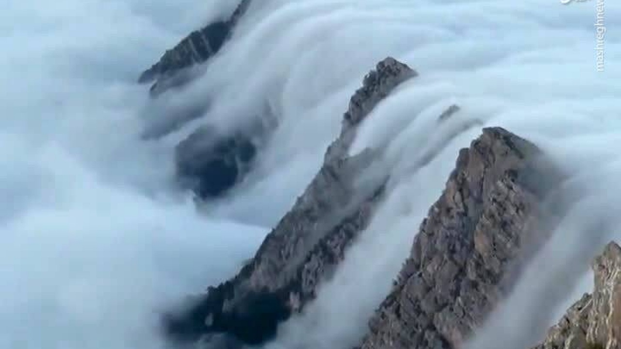 آبشارِ ابر در مرز سمنان و مازندران! + فیلم