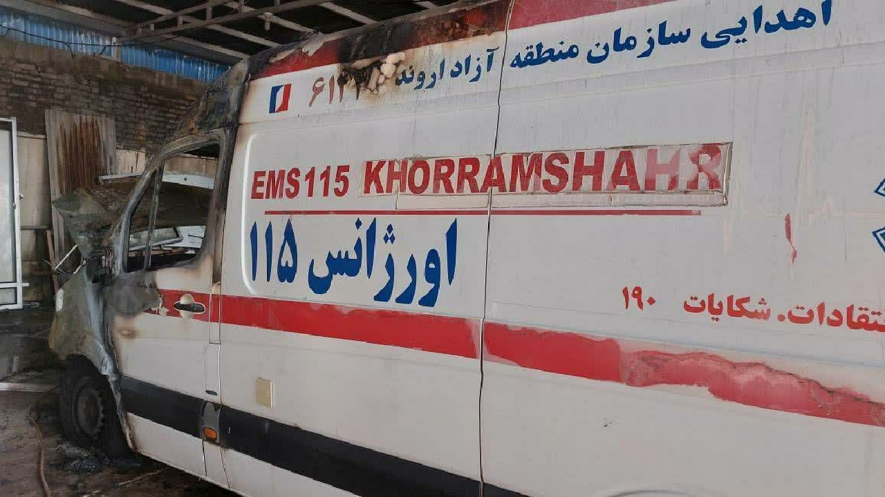 آتش گرفتن آمبولانس اورژانس در دزفول