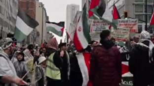 باشگاه خبرنگاران -برافراشته شدن پرچم ایران در اعتراضات مردمی به نسل کشی اسرائیل در کانادا + فیلم