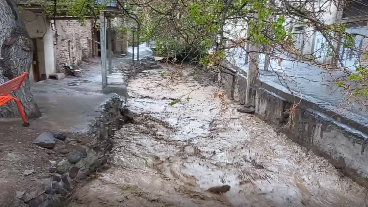 فیلمی از وقوع سیلاب بر اثر بارش باران در روستای نایه
