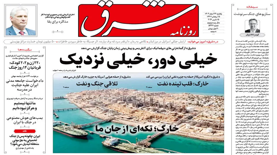 صفحه نخست روزنامه&zwnj;ها &ndash;&zwnj; یک&zwnj;شنبه ۲۴ اسفند